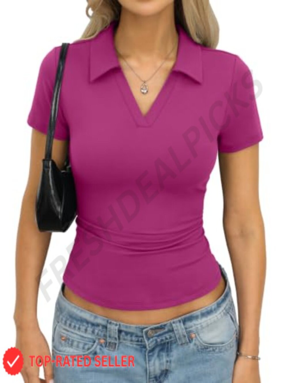 Women's Tight Polo Shirt V-Neck Short Sleeve Business Casual